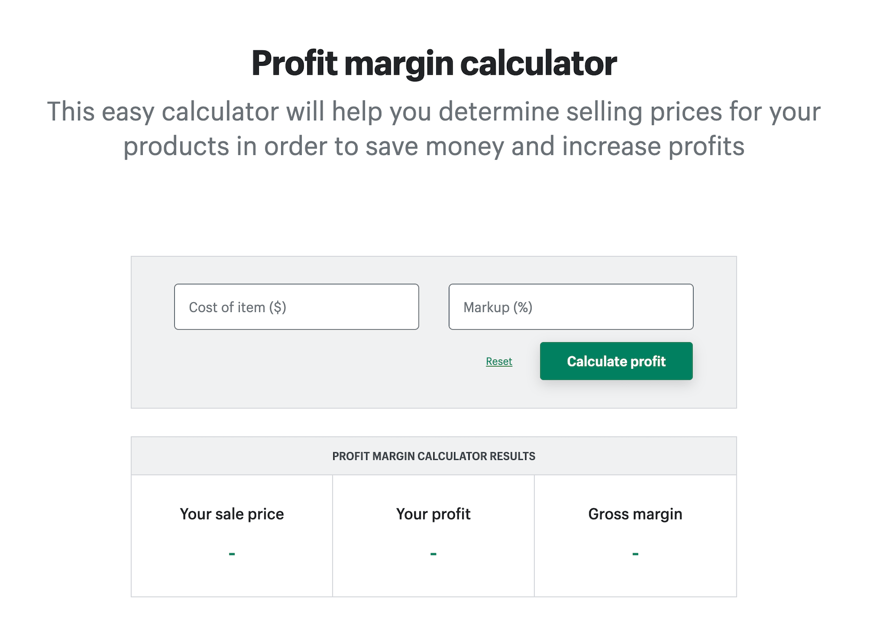 Shopify profit margin calculator