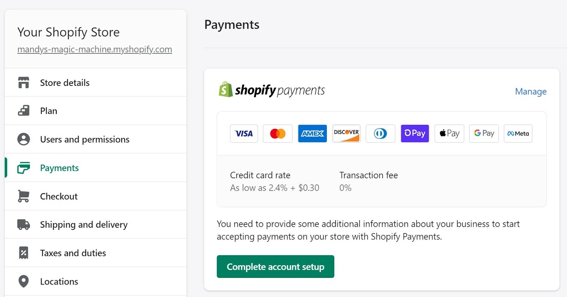 Shop Pay setup