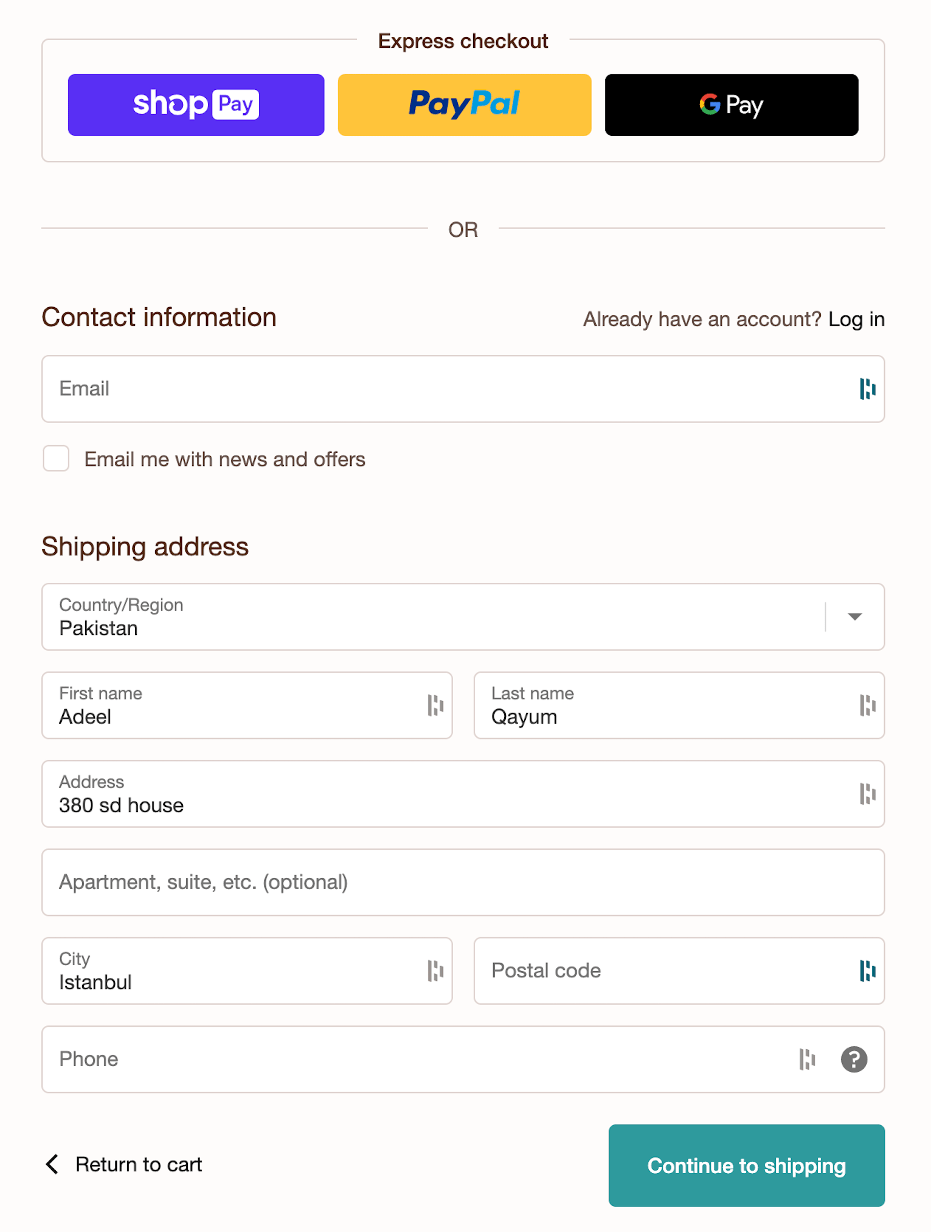 1-click checkout example: S’Wheat