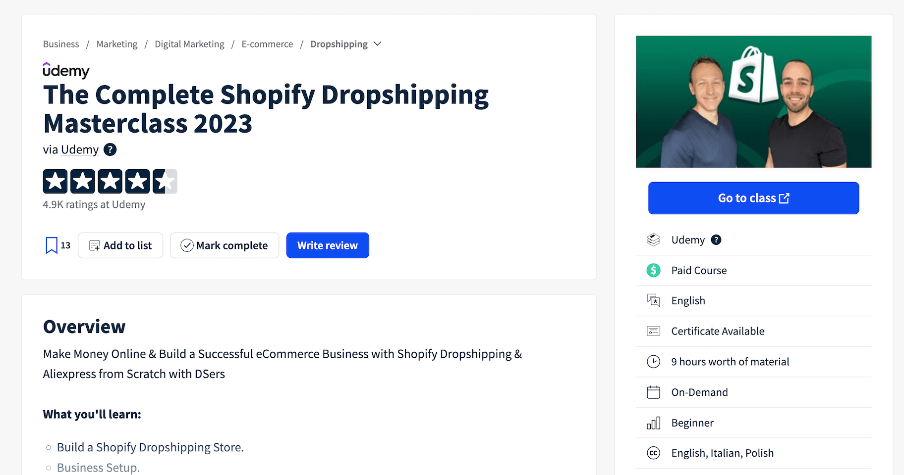 The Complete Shopify Dropshipping Masterclass 2023